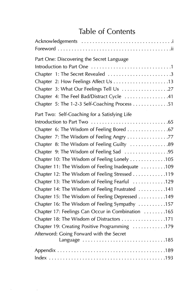The Secret Language of Feelings Table of Contents